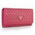 Fuschia Saffiano Leather Cutout Button Flap Closure Wallet