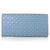 Light Blue Saffiano Leather Cutout Button Flap Closure Wallet