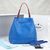 Blue leather with red edge bucket bag