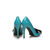 Blue patent leather bow-tie pointed head pump