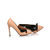 Beige patent leather bow-tie pointed head pump