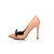 Beige patent leather bow-tie pointed head pump