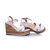 White patent leather cross tie wedge pump sandal