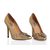 Metallic Gold Crack Leather Leather Rhinestone Pump