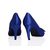 Blue Satin Rhinestone Square Logo Pump