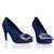 Blue Satin Rhinestone Square Logo Pump