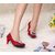 Red Satin Rhinestone Square Logo Pump