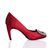 Red Satin Rhinestone Square Logo Pump