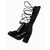 Black patent leather metal chain tieback long boots