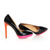 Black patent leather orange heels pink platform pump