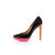 Black patent leather orange heels pink platform pump