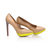 Beige patent leather yellow platform gray pump