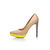 Beige patent leather yellow platform gray pump