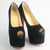 Black Suede Leather Platform Red Sole Peep Toe Pump(16cm)