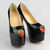 Black Patent Leather Red Peep Toe Platform Pump