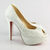 White Satin Crystal Peep Toe Platform Pump