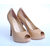 Beige Patent Leather Peep Toe Platform Pump