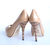 Beige Patent Leather Peep Toe Platform Pump