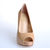 Beige Patent Leather Peep Toe Platform Pump