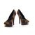 Coffee Stripe Fabric Platform Pump