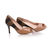 Beige Patent Leather with Stripe Fabric Peep Toe Pump