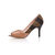 Beige Patent Leather with Stripe Fabric Peep Toe Pump