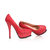 Lizard pattern red leather platform pump