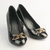 Black Patent Leather Pump with Gold Hardware Logo