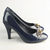 Blue Patent Leather Pump with Gold Hardware Logo