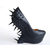 Black Leather Wedge Pump With Back Heel Stud