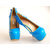 Vivid Blue Leather Wedge Pump With Back Heel Stud