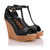 Black Leather T-shape Platform Pump Sandal