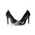 Black patent leather metal studs pointed head pump