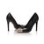 Black lizard leather rivet metal toe pump