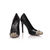 Black lizard leather rivet metal toe pump