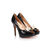 Black patent leather peep toe pump