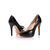 Black patent leather peep toe pump