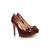 Claret leather bow-tie peep toe pump