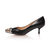 Black leather rivet metal toe pump