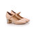 Beige Leather Diamond Heel Mary Janes Pump