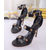 Black leather 3 straps pump sandal