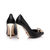 Black leather point head pump