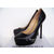 Black Lambskin Leather Ultra High Platform Pump