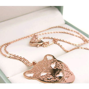 Rose Gold Finish Leopard Head Cutout Pendant Necklace