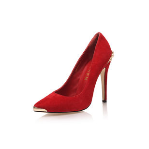 Red suede leather pointed head pump