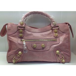 Leather handle bag with large gold studs