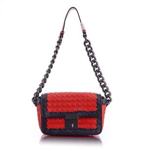 Red leather metal chain shoulder bag