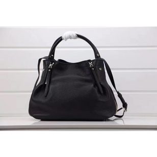 Black leather with house check fabric hobo shoulder bag