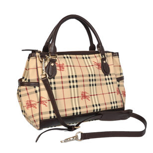 Beige Medium Check Brown Leather Trim  Handbag Bag with Should Strap