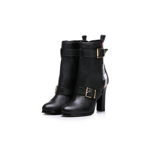 Leather buckle strap short boots